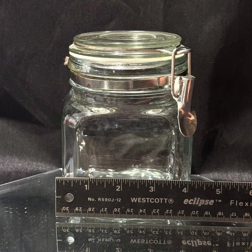 Vintage Italian Clear Square Airtight Glass Jar Wire Bale Clamp Lid Canister